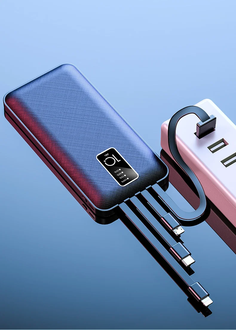 5v2a chaiging portable powerbank ultra thin for Android Type C power bank 10000mah 20000mah with cable digital power display