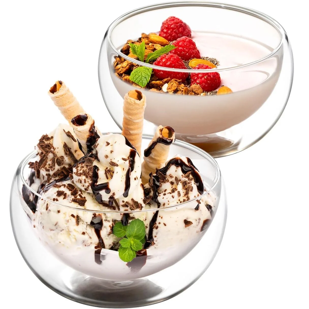 18.5 oz 540ml Personalized Style Double Wall Glass Heat Insulated Matcha Bowl for Soup Salad Juice Drink 300ml Capacity