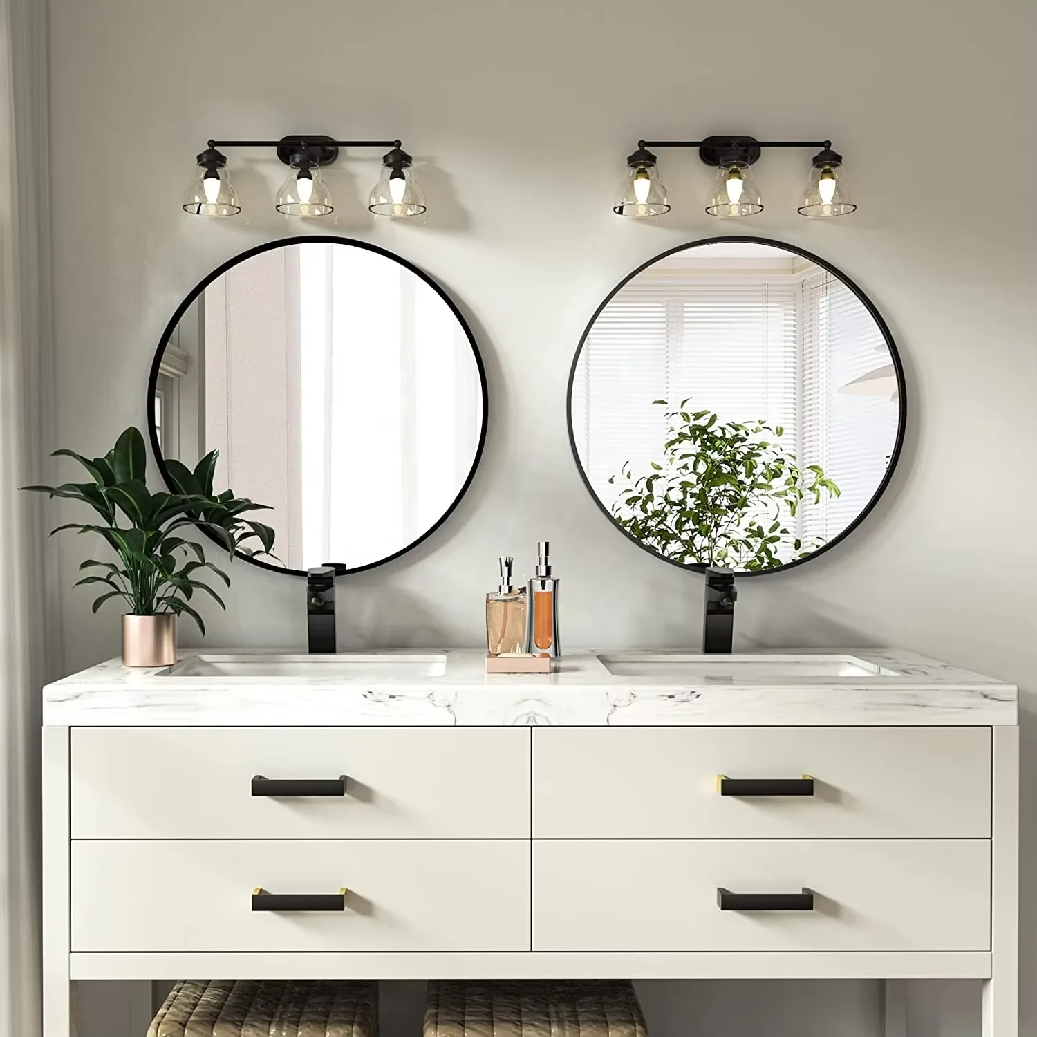 Wall Mounted Circle Mirror, Large Hanging Wall Mirror Round Black Gold Vanity Espejo Spiegel Miroir for Bathroom Bedroom Living