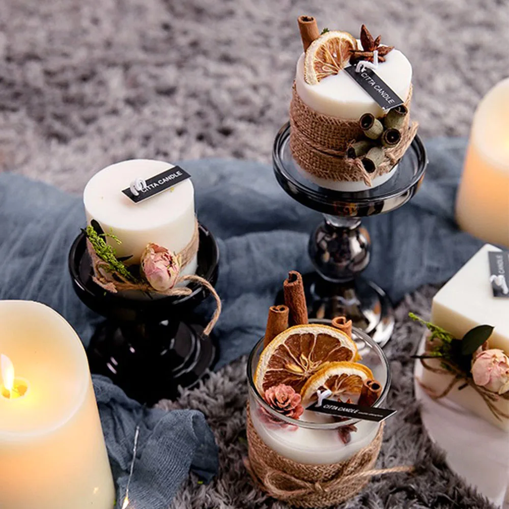 Home Decor Soy Wax Luxury Customized Dried Flower  Luxury Pillar Candles