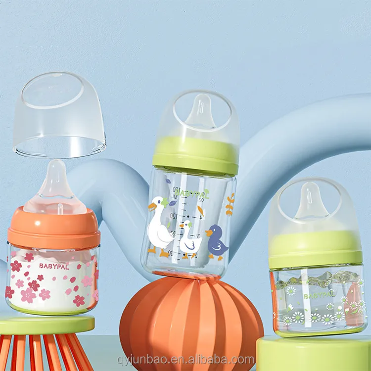 Factory Custom BPA Free baby feeding high borosilicate glass bottle warmer glass 5oz 8oz newborn baby nipple milk bottles