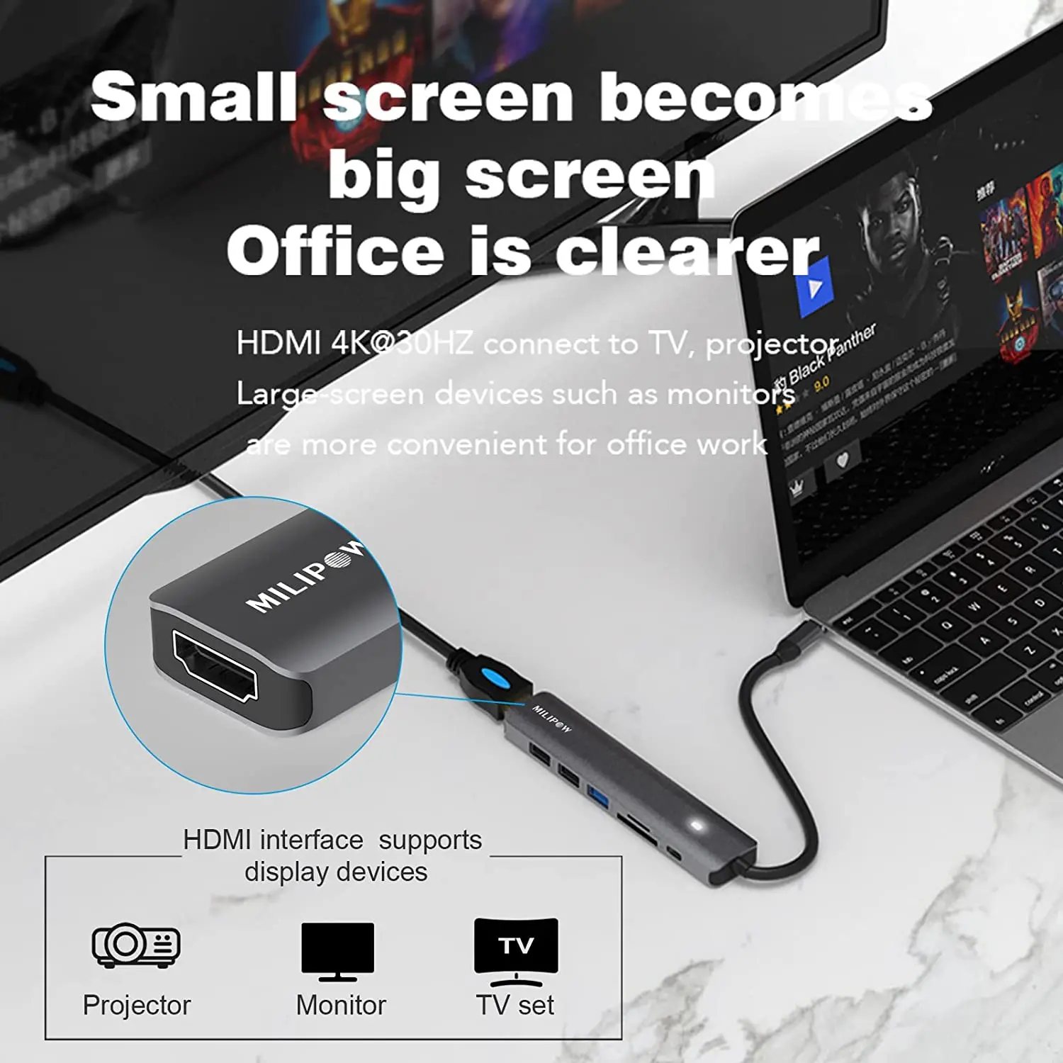 7-in-1 USB C Hub Expand the dock USB 3.0 Hub USB Adapter 100W PD Charging for MacBook for Surface Pro