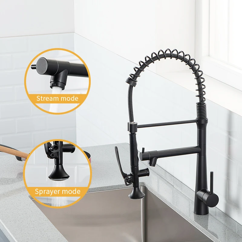 Fapully High Quality Pull Down Single Handle Flexible Sink Black Led Kitchen Faucet