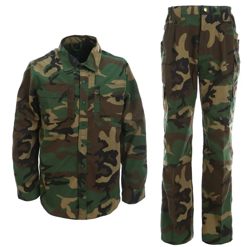 
Woodland Camo Tc 65 35 Long Sleeve Lightweight Police Tactical Shirt Jungle Camo 