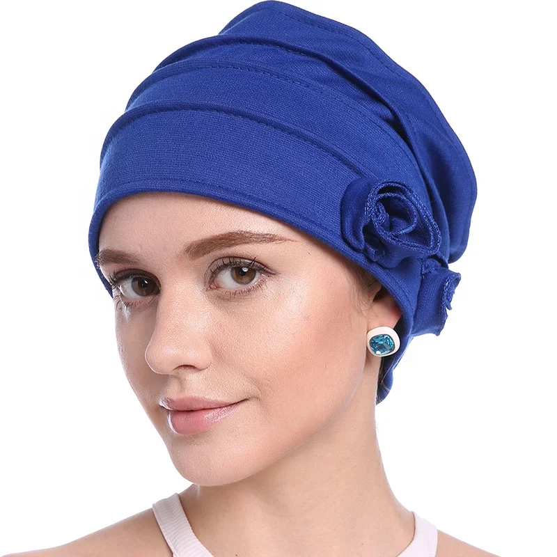 Fashion Women Muslim Hijab Turban Headgear Solid Cotton Flower Headscarf Hats Soft Elastic Islam Arab Head Wrap Bonnet Hair Loss