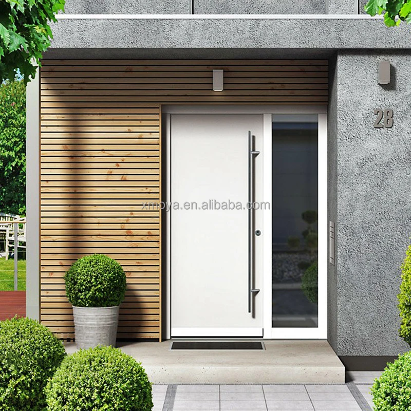 Apartment exterior metal pivot door design Villa front main entrance steel door latest fashion personalized white flat door