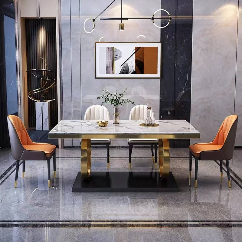 Living Room furniture Modern dining table set with 6-8 seats rectangular marble dining table Kitchen luxury dining table