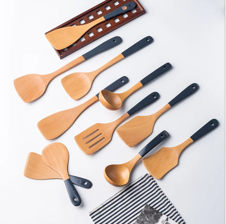 colorful  Solid wood beech wood kitchen spatula utensils set