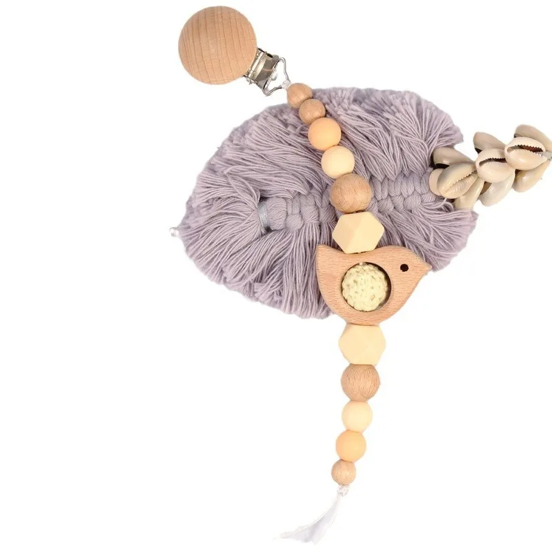 High Quality Beads Teether Baby Chew Rainbow Silicone Beads Chewable Wooden Silicone Dummy Pacifier Clip For Baby Toys