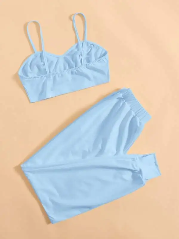 Wholesale Price Women Summer High Quality Cotton Camisole Trousers Two Piece Outfits Set Solid Crop Cami Top &