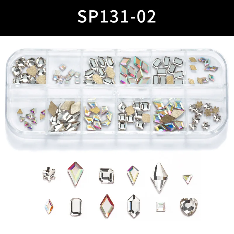 Free sample Nail Salon Professional Flat Back Mixed Crystal Nail Art Rhinestone AB Color Box DIY Nail Art Accessories