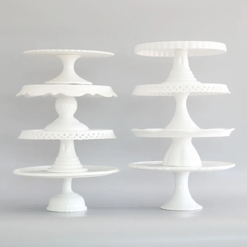 all kinds custom design wholesale kitchen cake tools lace emboss wavy rim display white ceramic cake stand
