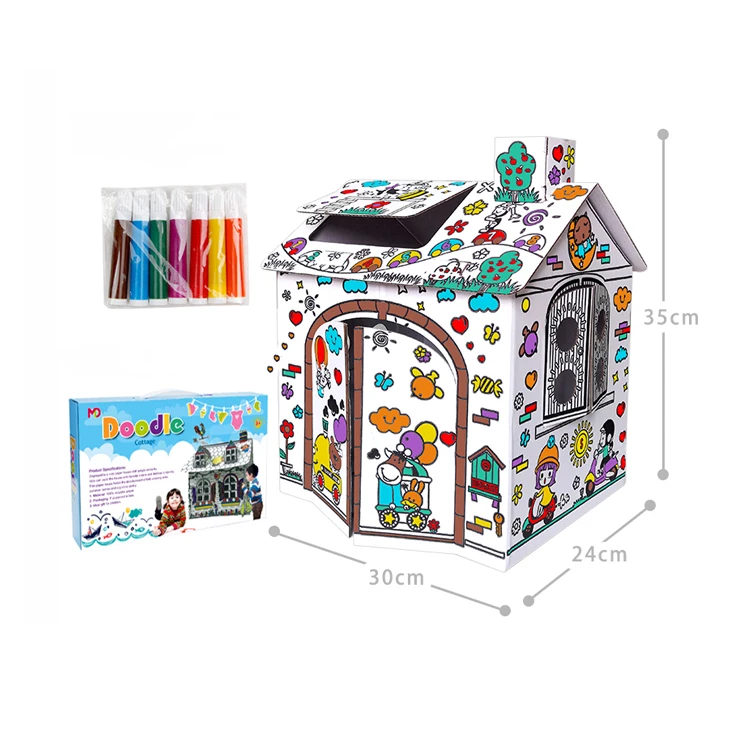 Educational Toys Cardboard Coloring Barn Cottage Playhouse For Kids