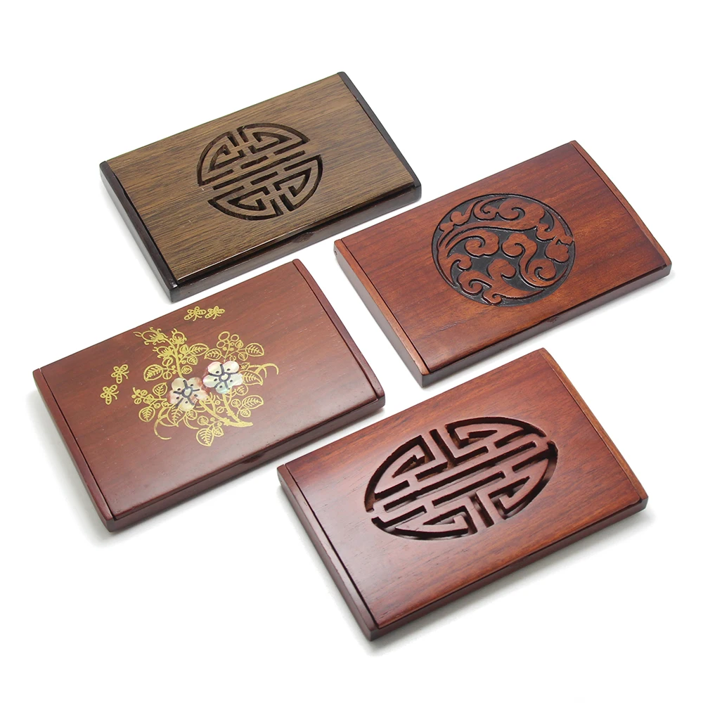 Happy Events Red Wood Business Name Card Box Wallet Desk Organizer Wooden Card Case Wedding Favor Souvenir Wood Gift Card Holder