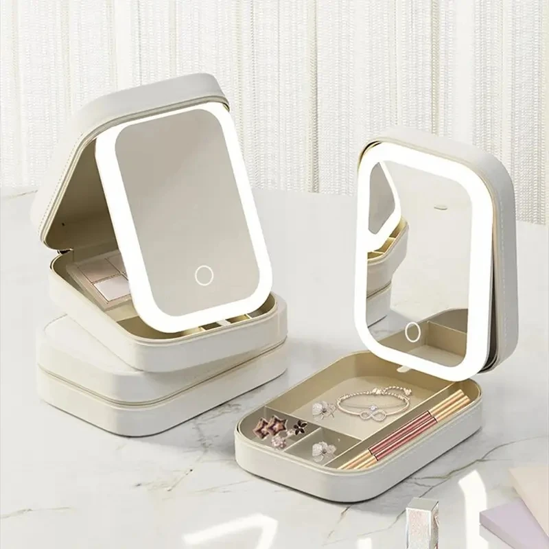 Girls custom logo travel hand folding small pocket portable cosmetic makeup mirror with led light mini mirror