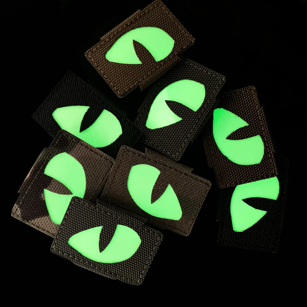 Embroidered cat eye tactical patches Reflective Velcro patches glow in dark patch