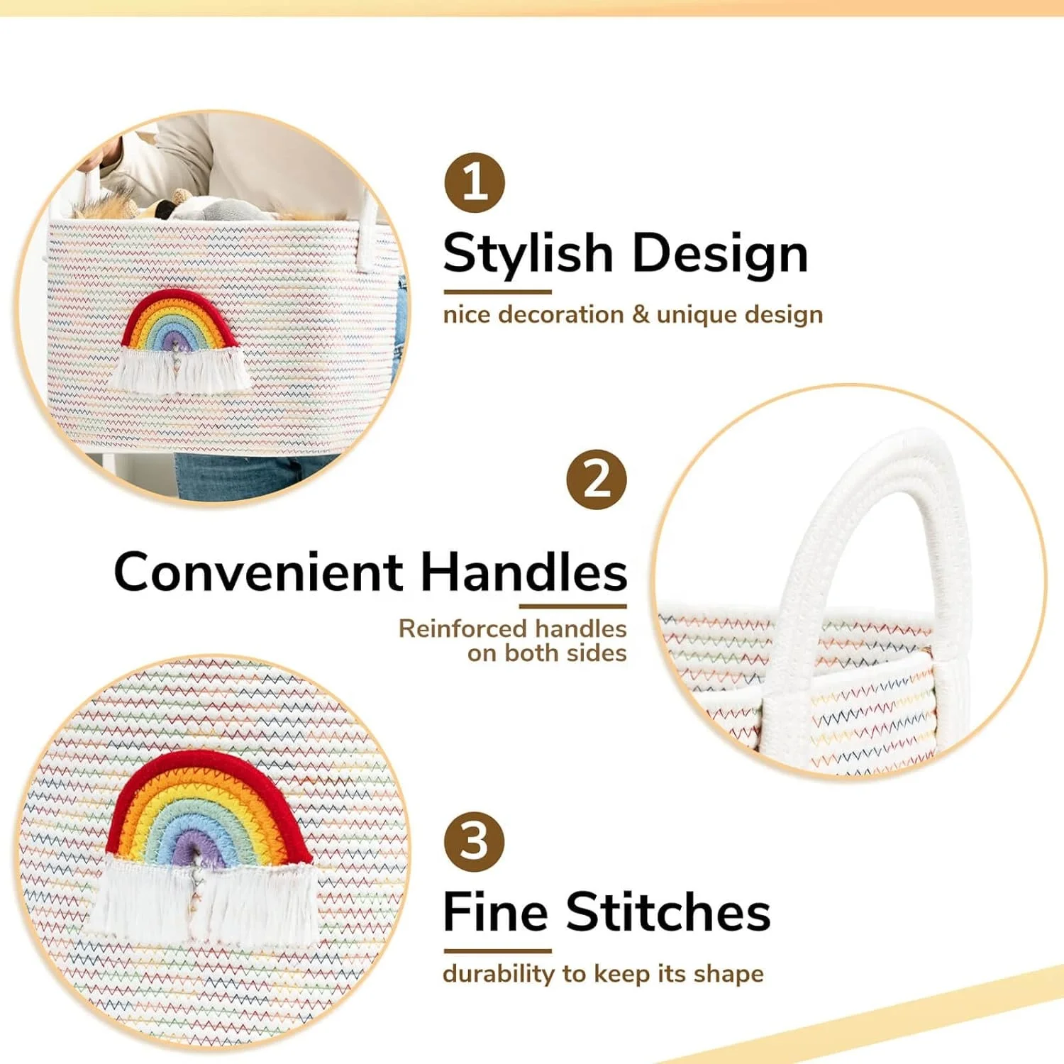 Hot Selling Gift Woven Rope Basket Kids Medium Shelf Baby Decorative Toy Colorful Rainbow Storage Basket