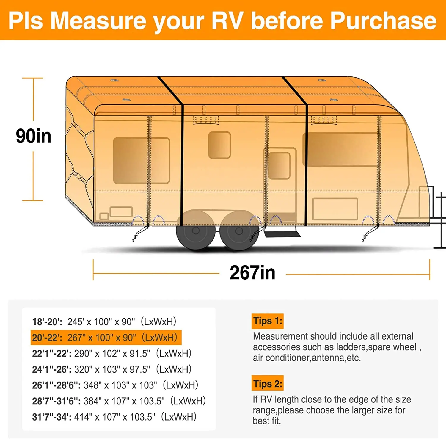 Heavy Duty 300D Top Windproof Travel Trailer Cover for RV Motorhome luxury  Camper Covers, Tongue Jack Cover, 37 ft