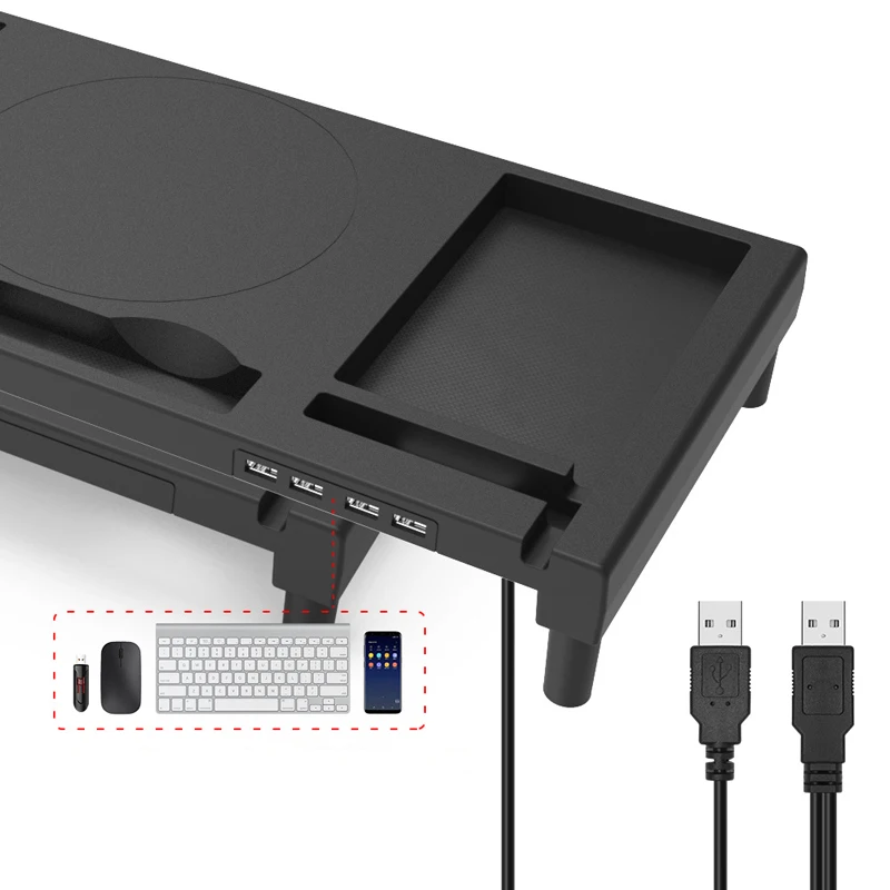 multi-function foldable computer monitor riser screen holder table with usb charger drawer headphone holder