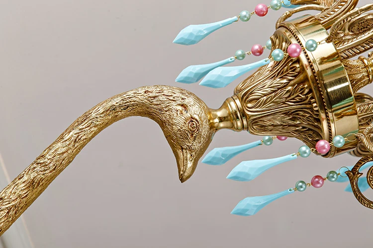 
Castle or empire style brass led animal floor light with green lampshade and amazing design luxury vintage peacock lamp standing 