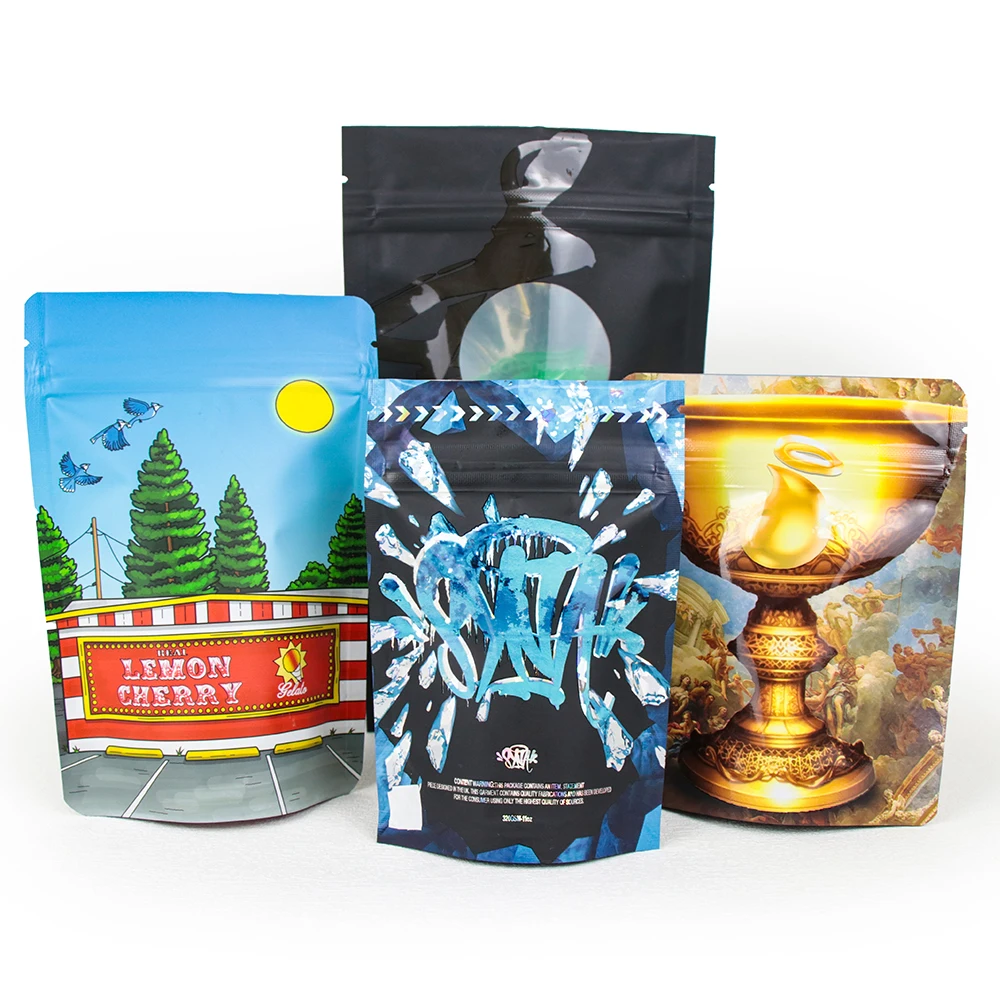Digital Printing Wholesale Custom Brand Printed 3.5 7 14 Gram Doypack Smell Proof Aluminum Foil Glossy Zip Lock Mylar Bag