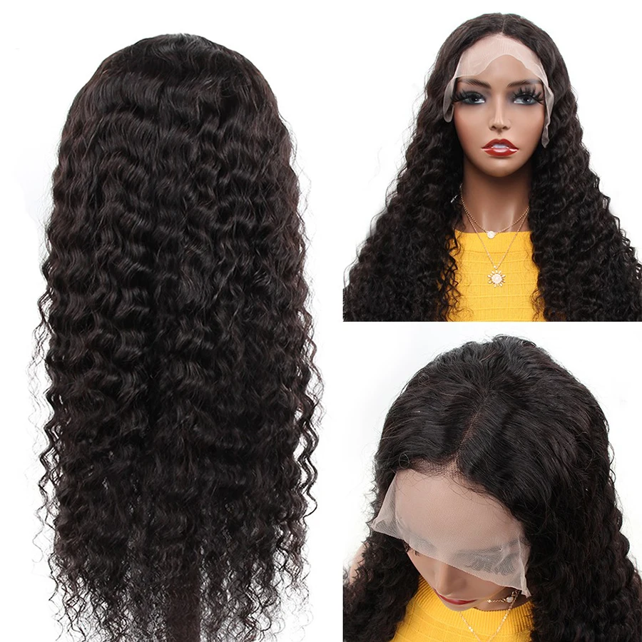 Malaysian deep wave lace front wig 100% human hair pre plucked transparent wigs for black women online shopping free shipping