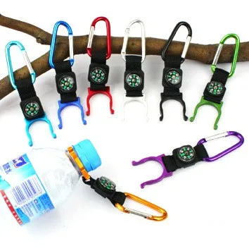 Outdoor Aluminium Carabiner Water Bottle Holder Hook with Compass