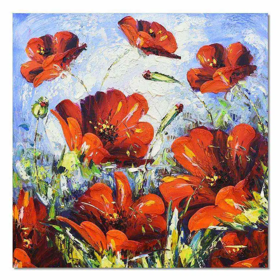 Hotel Decor Handmade Modern Blooming Red Flower Design Orchid Hand Painted Oil Painting