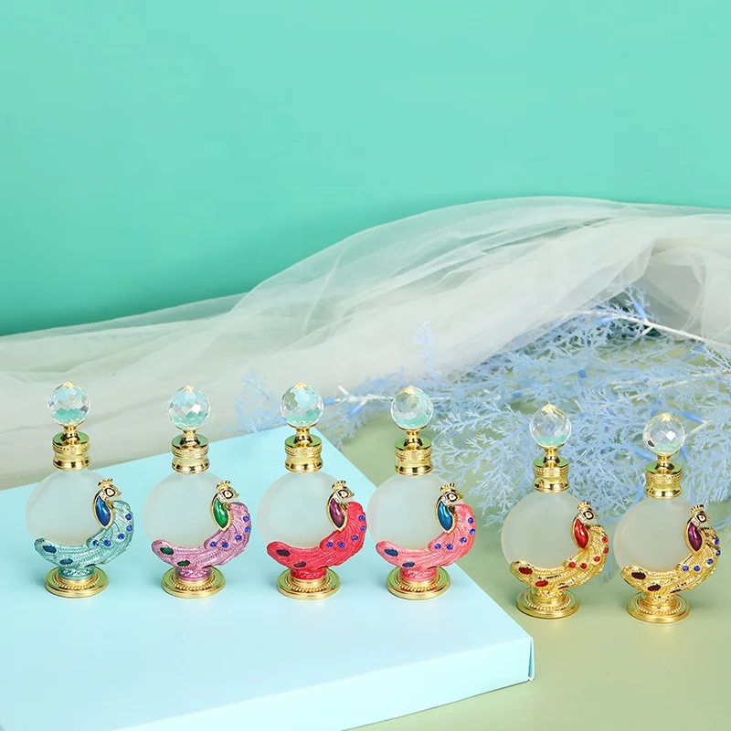 15-10ml Middle East Arab Dubai Popular Metal Peacock Perfume Bottle Essential Oil Refillable Attar Bottles Factory Outlet#896S