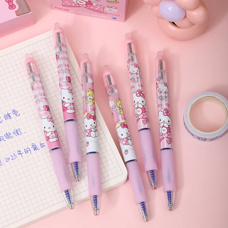 Kawaii Sanrion шариковые ручки для прессования Оптовая Продажа Аниме картонные канцелярские принадлежности Hallokitty стираемые синие