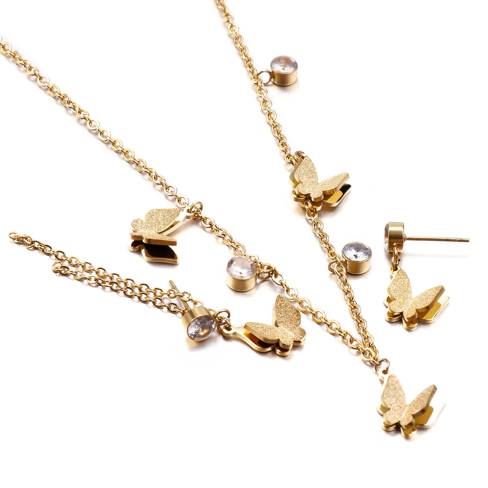Kalen Fashion Temperament Jewelry Butterfly Chain Necklace Earrings Women Charms Stainless Steel Jewelry Sets