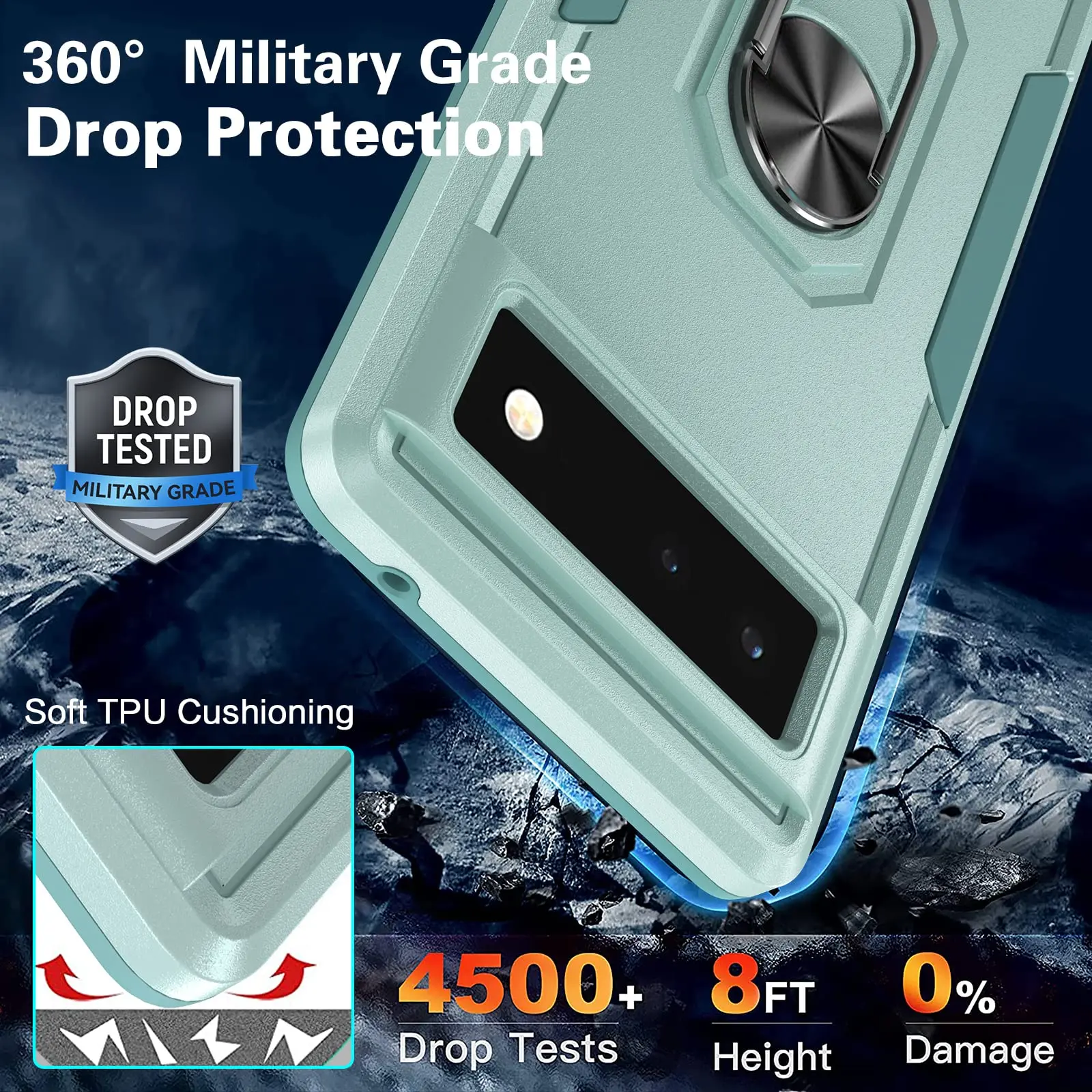 Green Color Shockproof Dual Layer Kickstand Phone Case Cover for Google Pixel 6 7 Pro