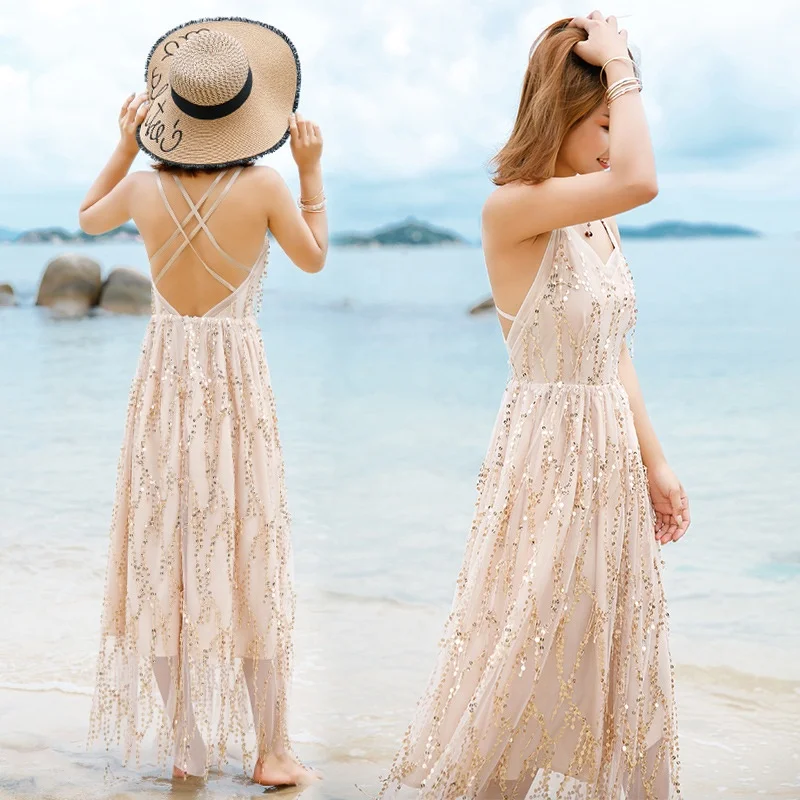 Hot Selling European Style Prom Dresses V Neck Sexy Sequins Women Evening Dress