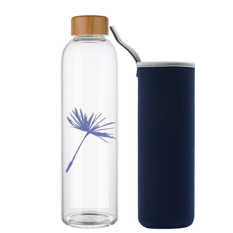 Blue sleeve gym restaurant 18 oz 32 oz borosilicate glass water bottles sports for print