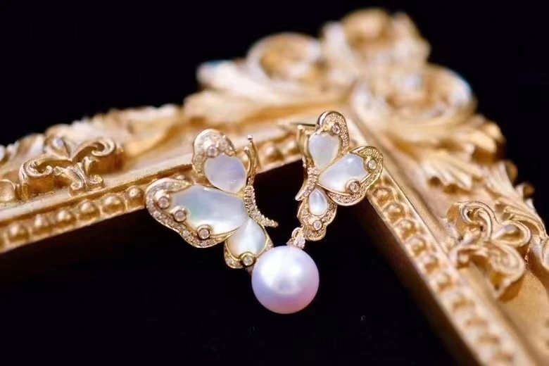 Hot Selling Fritillary Butterfly 925 Sterling Silver 14k Gold Filled Real Asymmetry Pearl Earrings