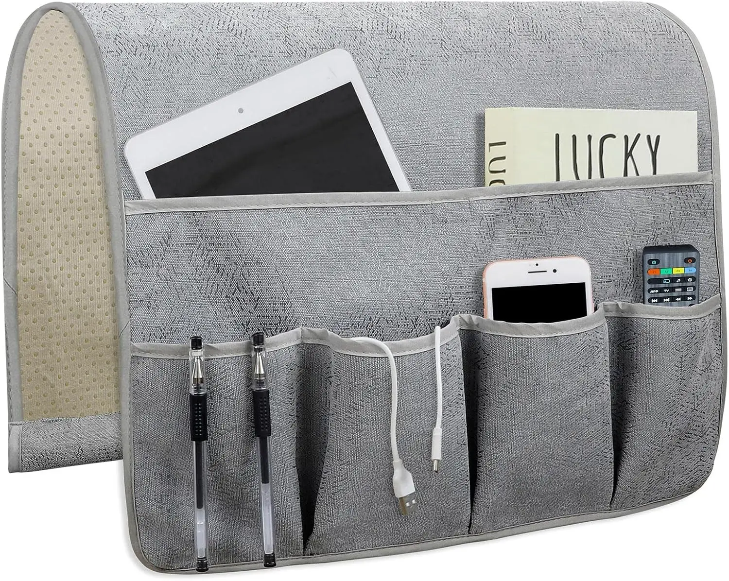 Sofa Armrest Organizer Remote Control Holder for Recliner Couch Arm Chair Caddy with 5 Pockets for Magazine