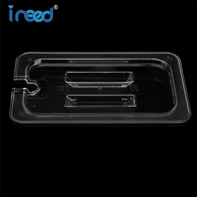 1/3  Clear PC Poly carbonate GN Kitchen Pans with Notched and Handle Durable Polycarbonate Plastic Gn Pan Food Storage Container