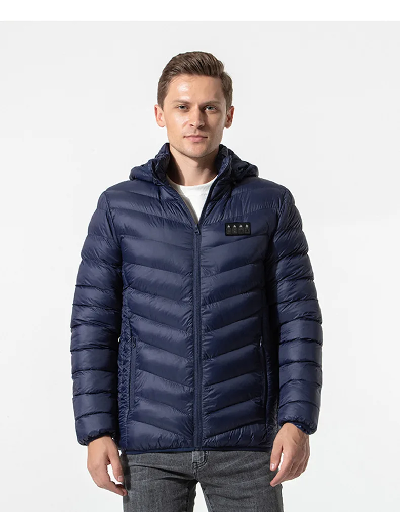 Mens Winter Custom Short Battery USB Charger Four Switch Three Speed Heated Insulated Padded Down Jacket