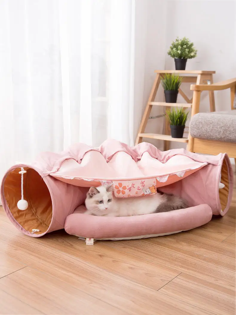 2 in 1 large Cozy Luxury Indoor Dual-use detachable Cat Interactive Toys cats tunnel with bed