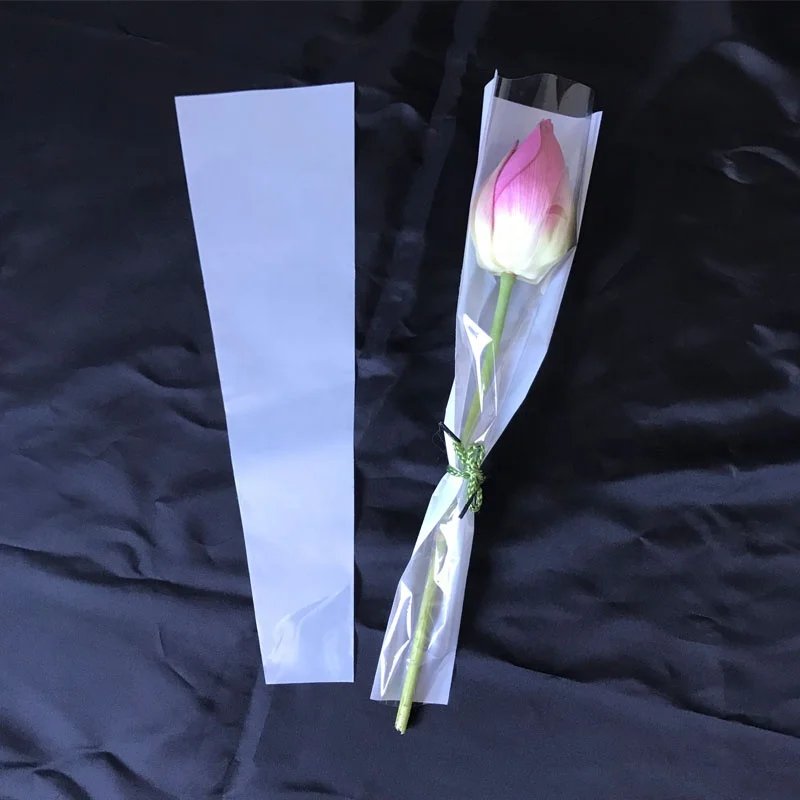 Custom Single Rose Transparent Flower Sleeve For Plastic Package Plant Flower Wrapping Sleeve Paper Fresh Flower Bouquet Bag