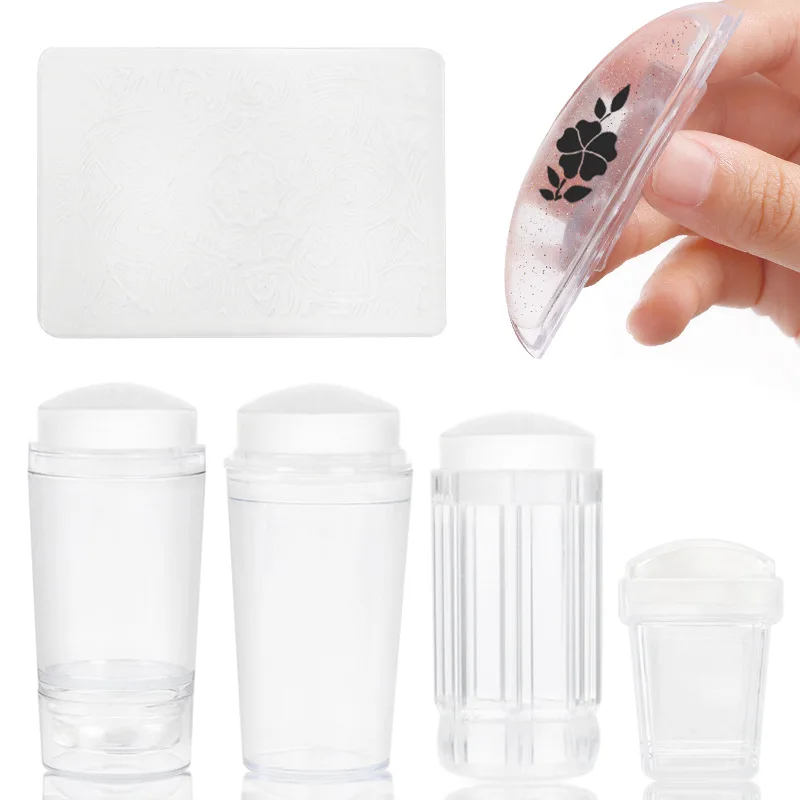 Transparent Nail Stamper With Scraper Jelly Silicone Head Stamp for diy Nails Printing Nail Art Stamping Plate Manicure
