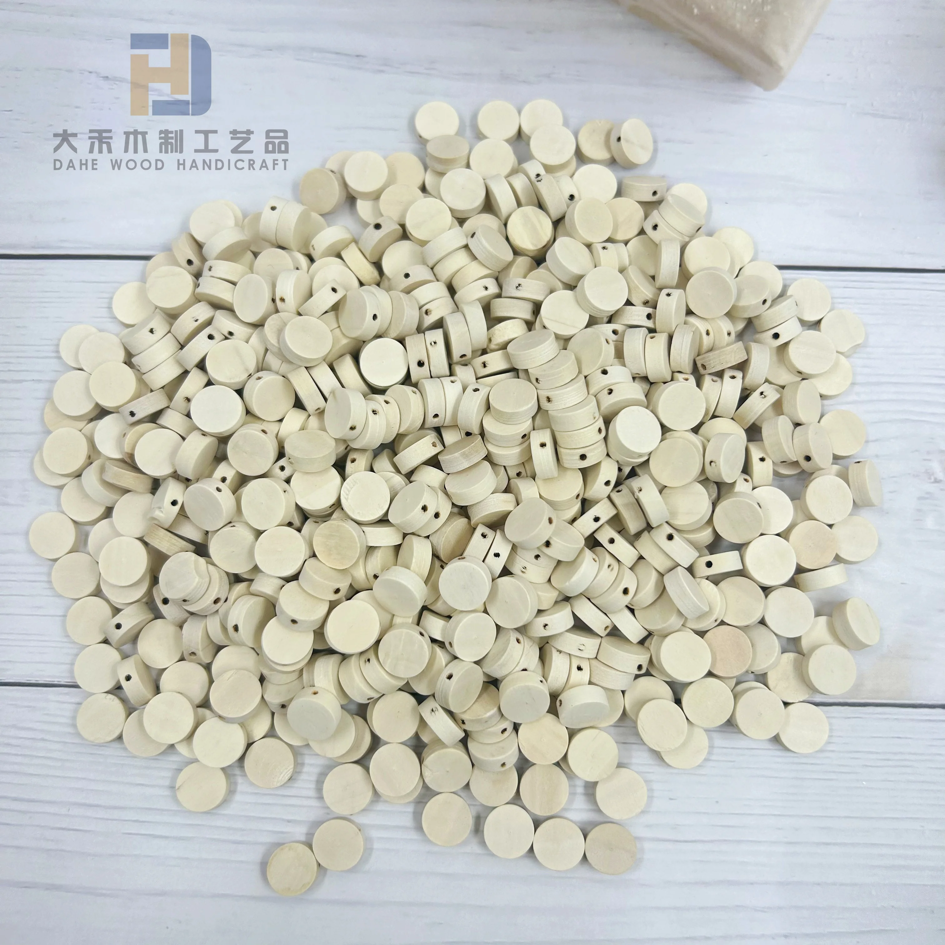Wholesale Price Wooden 10mm Round Flat Bead with Cross Hole Custom Wood Loose Beads for DIY Crafts Bracelet Making Decoration