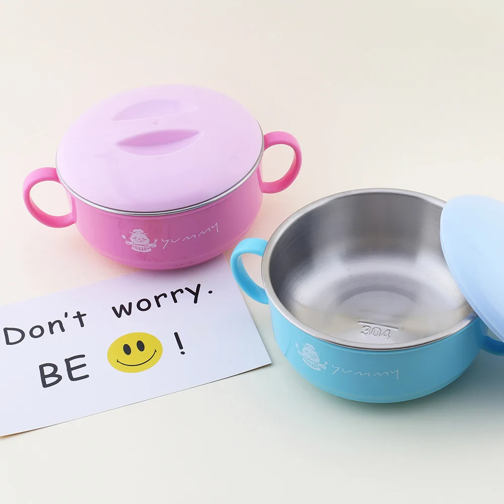 Multicolored Amazing 304 Stainless steel bpa Free Anti Spill Baby Insulated Feeding Food Bowl with Lid