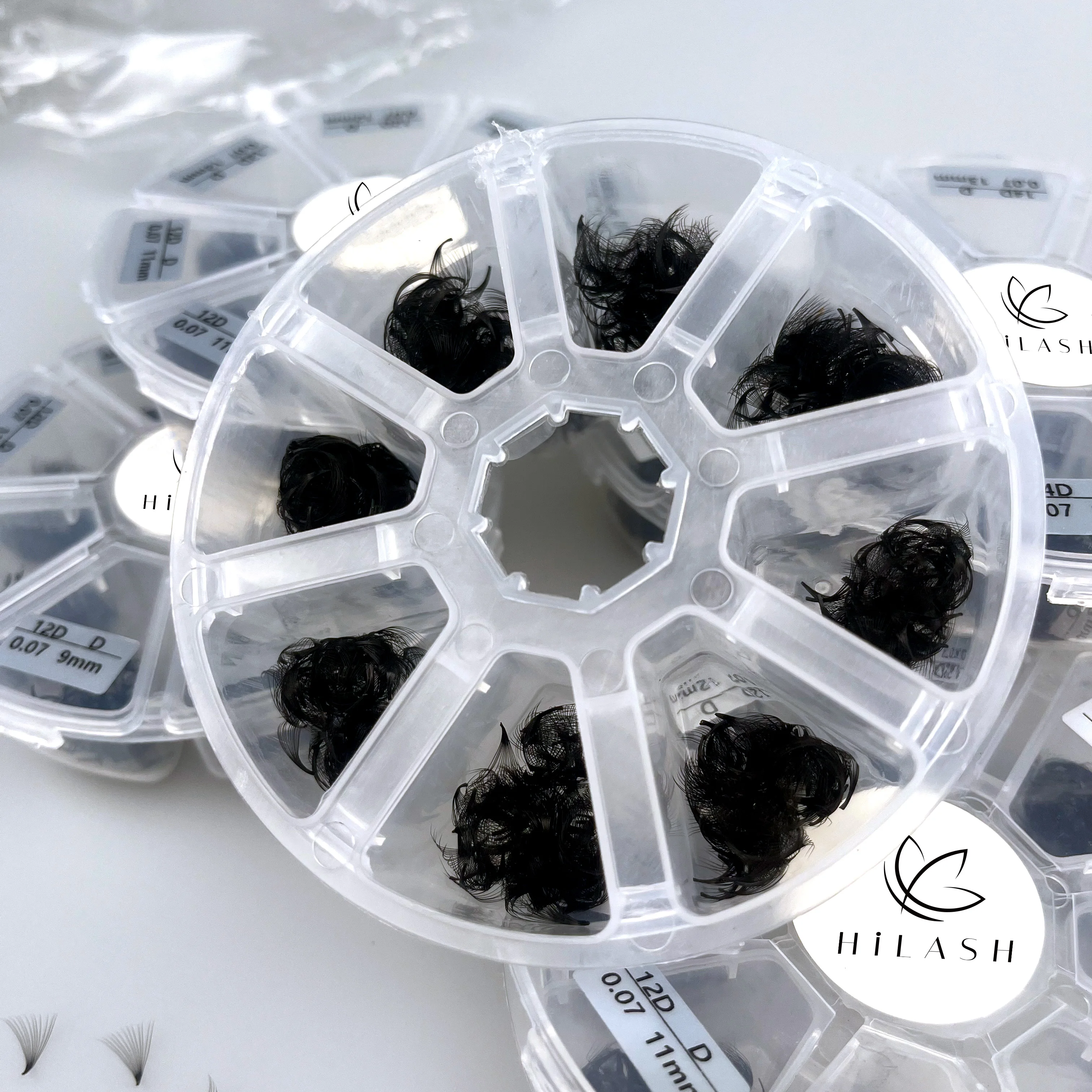 Hilash Pre-Made 3D-20D Super Fan Loose Fans Mega Volume Lashes 0.03 0.05 0.07mm Pointy Base Matte Black
