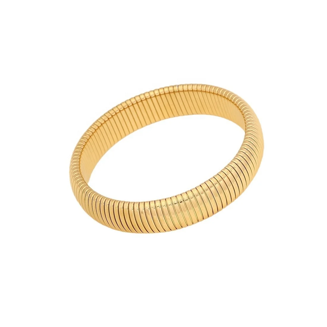hip hop 18k gold plated adjustable thick elastic bracelet punk fashion jewelry stainless steel thick bracelet women men