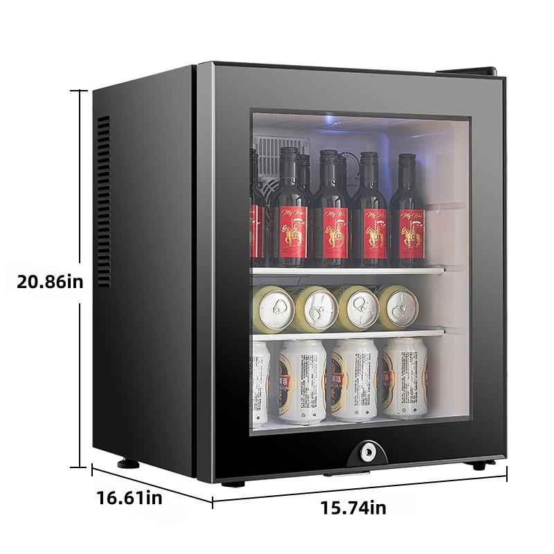 40L Mini  Fridge Compact Double layered Glass Door Refrigerator Portable Noise Free Bar Hotel Small Space