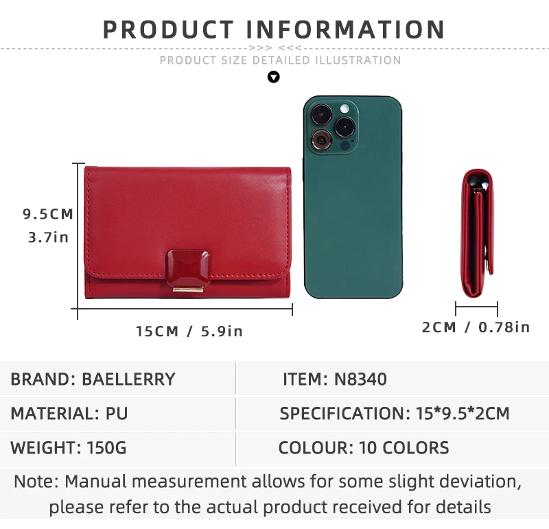 Baellerry Wholesale Large capacity Multi slot card holder Long Mobile Phone Bag Button closure Purse Handbag wallet for women