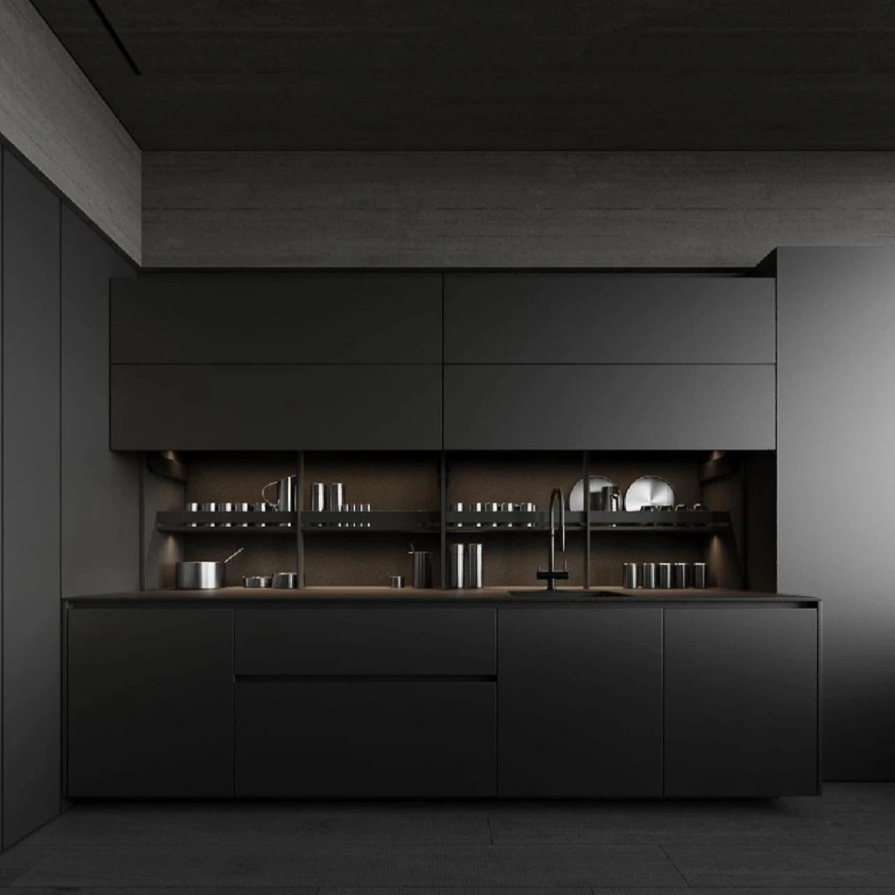Dark Grey Modern Kitchen Cabinet Foshan Hot Carcase Marble Stone Customized Storage Surface Grey Lacquer Kitchen Cabinet Custom