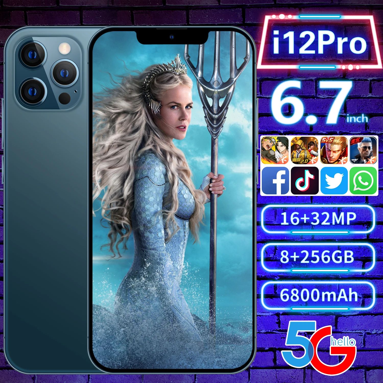 Горячая распродажа! PHONE12 PRO MAX 8 ГБ + 256 6 7 дюймов полный экран Android 10 0 мобильный телефон I12 сотовый