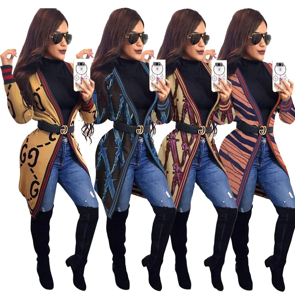 
Elegant striped casual cardigan top luxury coat women winter autumn womens trench coat 